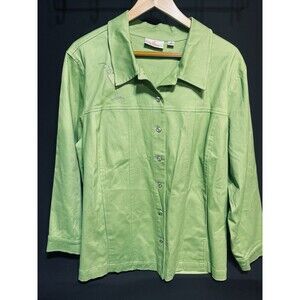 Quacker Factory Green Button Up Light Weight Jacket W/rhinestones 1X F6